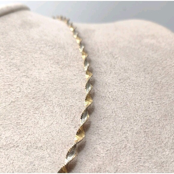 Twisted Rope 925 Sterling Silver & Gold Vermeil 18” Chain Necklace Italy 3mm 4g - Picture 3 of 9